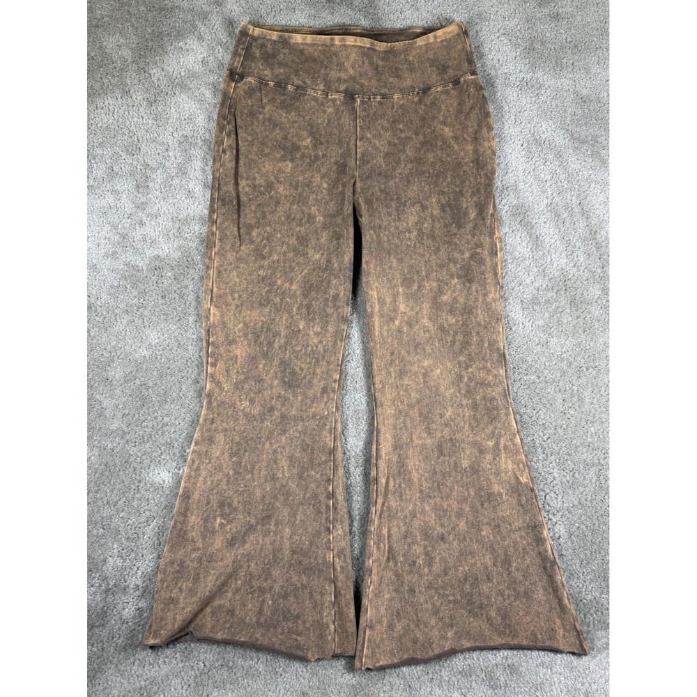 Zenana Brown Mineral Wash Flare Leg Pants Bell Bottom High Rise 1X CPW-3197X
